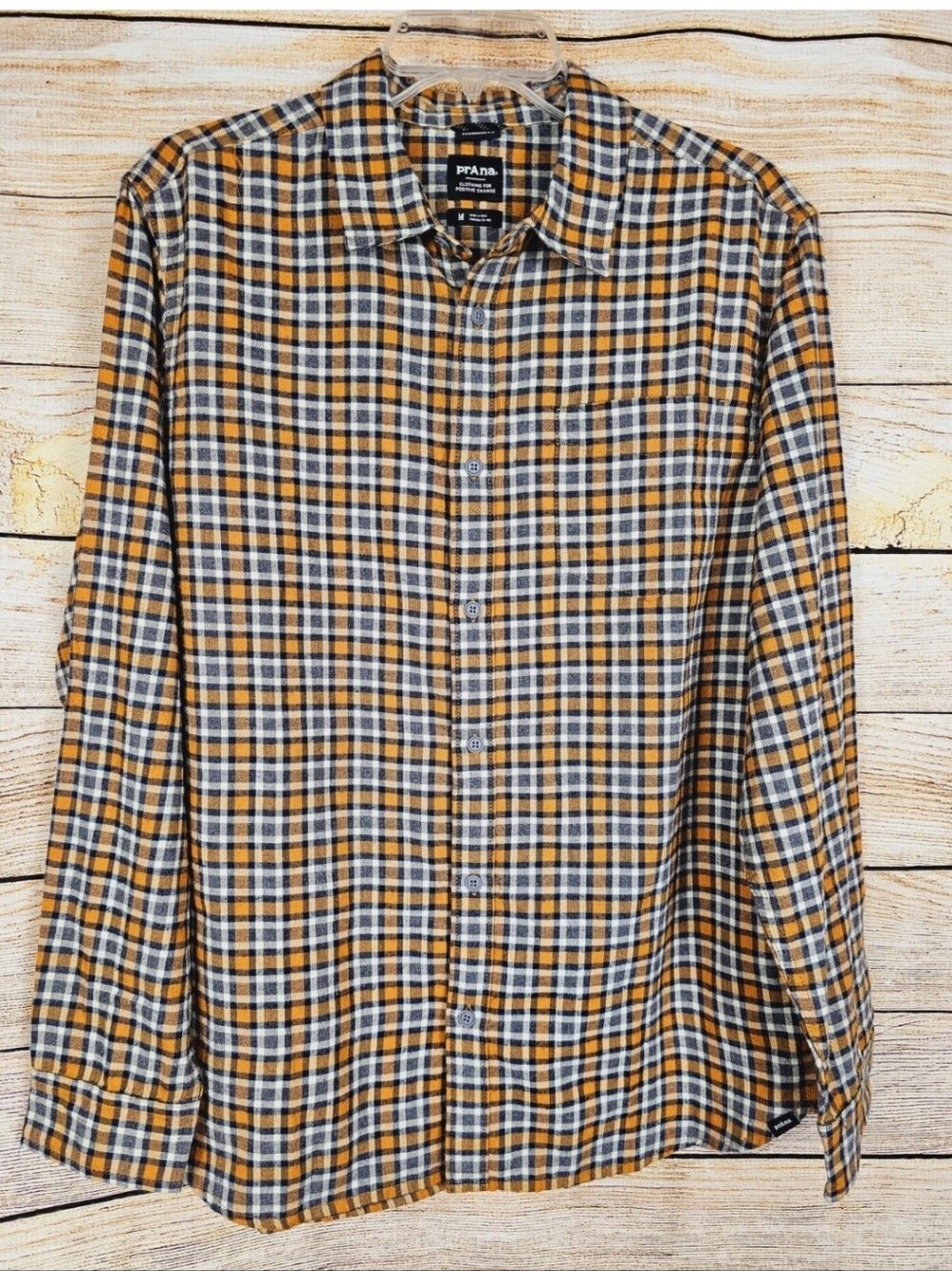 prAna Los Feliz Flannel Long Sleeve Shirt Pecan Pie Plaid Size Medium